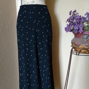 Navy with cream polka dots Silk skirt lined midi-length